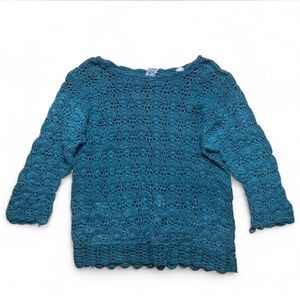 vintage handmade teal crochet boho top